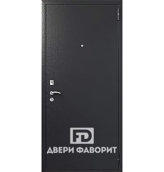 дверь с порошковой краской тёмно серого цвета, внутри отделка ламинированная панель